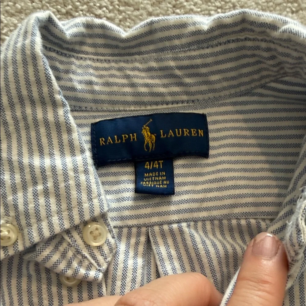 Ralph Lauren Light Blue and White Striped Button-Down Shirt
